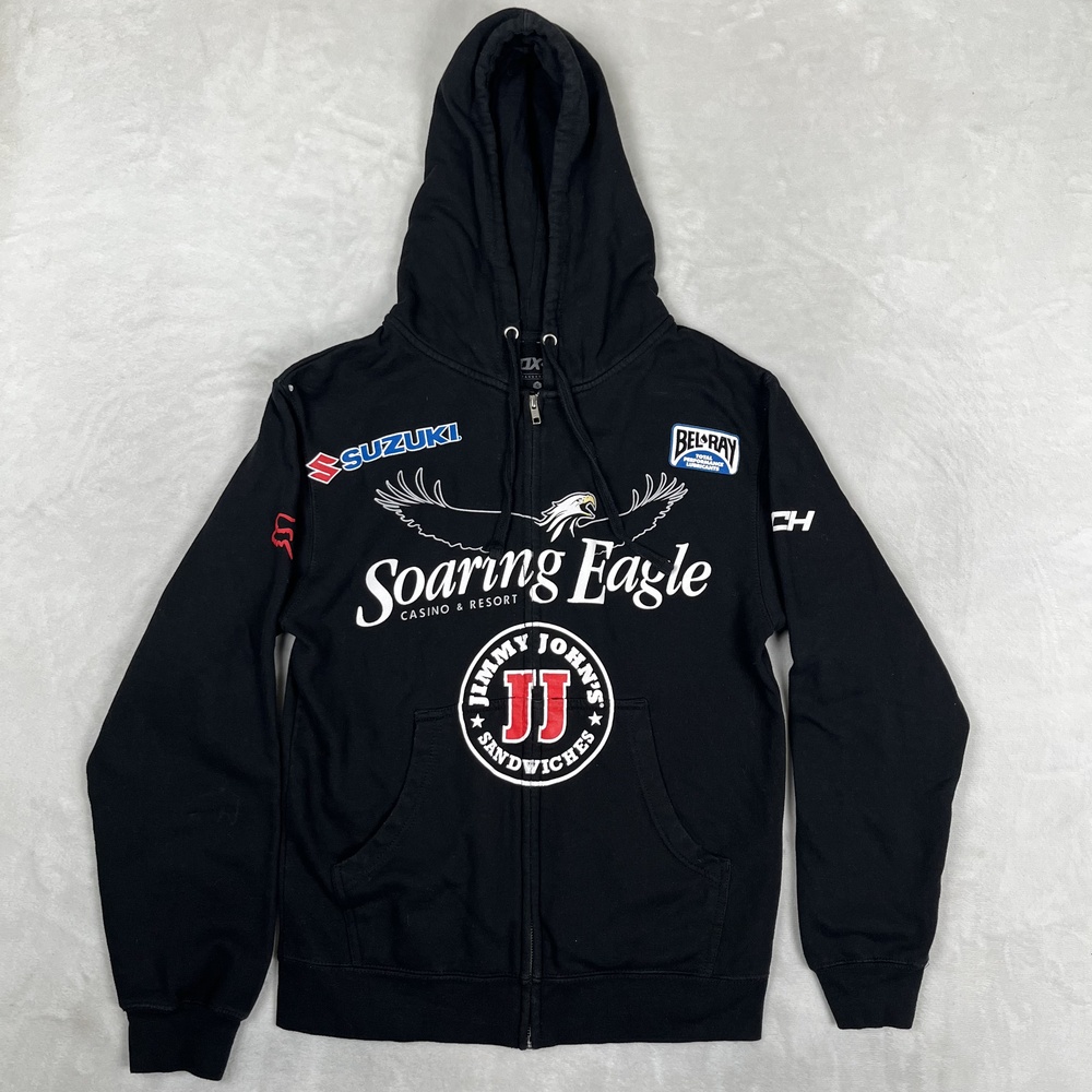 Fox Racing Hoodie Mens L Black Full Zip Fleece Sweatshirt Suzuki Soaring Eagle